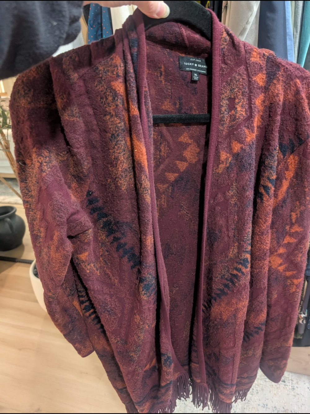 Lucky Brand Burgundy Patterned Aztec / Southwest pattern Cardigan